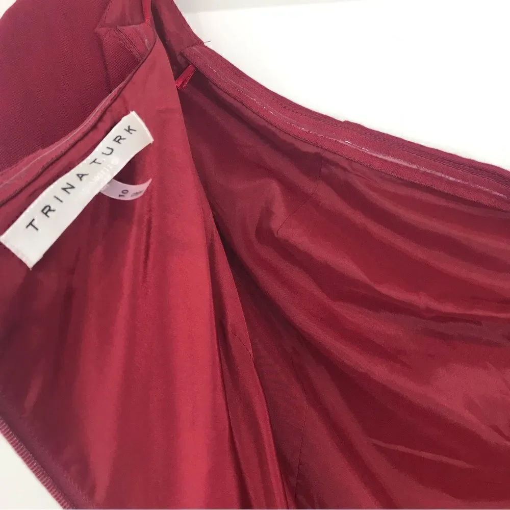 Trina Turk CANDELLYN Cranberry Red Scoop Neck Fitted Holiday Sheath Pencil Dress